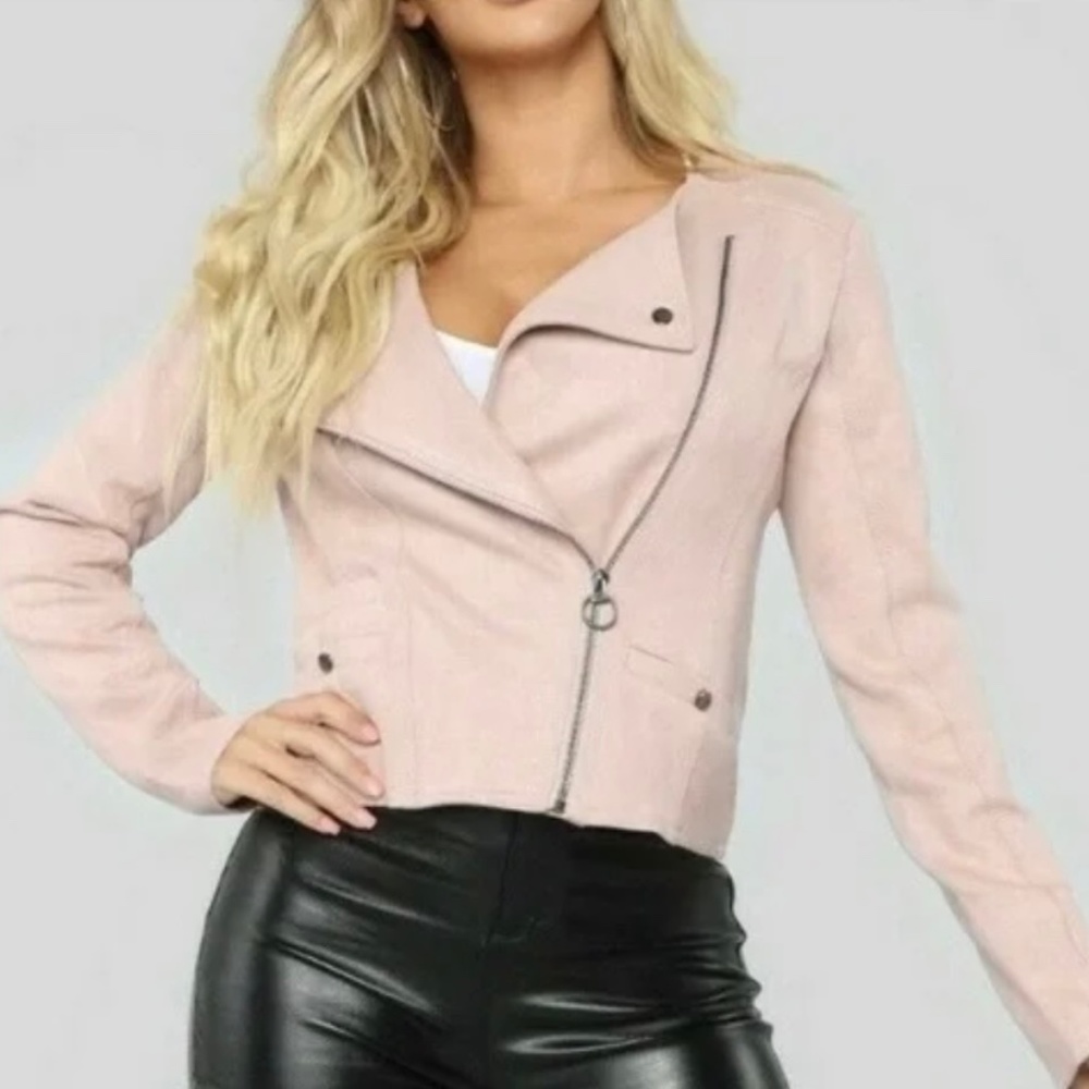 Faux suede pink moto jacket